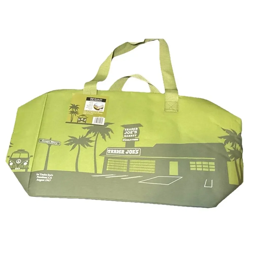 Trader Joe's Reusable Large Insulated Cooler Tote Bag Olive Avocado Green NEW
